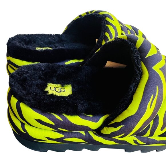 UGG Oh Yeah Slide Shoes Womens Size 8 Fuzzy Sandals Slippers Zebra Neon Green - Picture 2 of 13